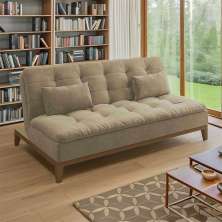 Sofá-Cama 3 Lugares Casal Cássia Base e Pés de Madeira Suede Bege