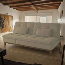 Sofá-Cama 3 Lugares Casal Celeste com Pés de Madeira Suede Bege