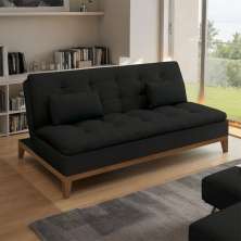 Sofá-Cama 3 Lugares Casal Dorian Base e Pés de Madeira Preto