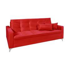 Sofá-Cama 3 Lugares Casal Facility Veludo Vermelho