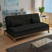 Sofá-Cama 3 Lugares Casal Luzern Base e Pés de Madeira Preto