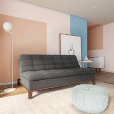 Sofá-Cama 3 Lugares Casal Premium Pretty Base e Pés de Madeira Suede Cinza