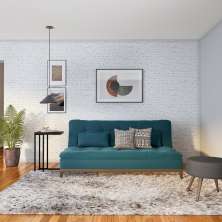 Sofá-Cama 3 Lugares Casal Raridade Base e Pés de Madeira Suede Azul