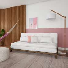 Sofá-Cama 3 Lugares Casal Superior Base e Pés de Madeira Branco
