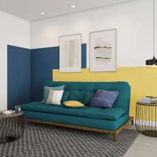 Sofá-Cama 3 Lugares Casal Superior Base e Pés de Madeira Suede Azul