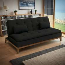 Sofá-Cama 3 Lugares Casal Zahara Base e Pés de Madeira Preto