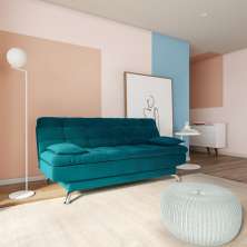 Sofá-Cama Casal 3 Lugares Estilo Suede Azul Turquesa