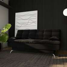Sofá-Cama Casal 3 Lugares Excelencia Suede Pés de Metal Preto