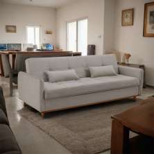 Sofá-Cama Casal 3 Lugares Montalvo com Baú Linho Bege