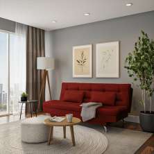 Sofá-Cama Casal 3 Lugares Prestigio Suede Vermelho
