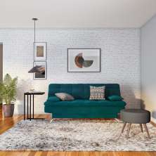 Sofá-Cama Casal 3 Lugares Raridade Suede Azul Turquesa