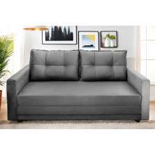 Sofá-Cama com Cama Auxiliar Casal 2 Lugares Lourdes Suede Cinza