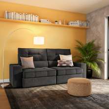 Sofá Retrátil e Reclinável 3 Lugares Manta Suede Cinza