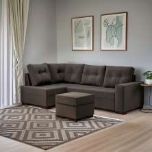Sofá de Canto 6 Lugares Zamora Suede Cinza