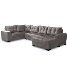 Sofá de Canto 6 Lugares com Chaise Direito Dijon Suede Animale Cinza