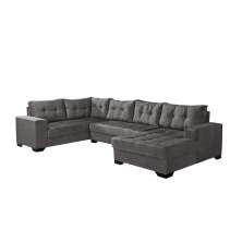 Sofá de Canto 6 Lugares com Chaise Direito Dijon Suede Cinza
