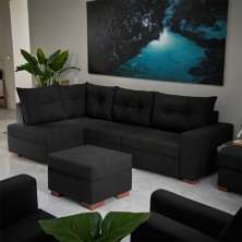 Sofá de Canto 7 Lugares Aria Suede Preto