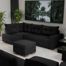 Sofá de Canto 7 Lugares Maya Suede Preto