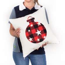 Almofada Decorativa Natal de Suede 40cm x 40cm Estampada Bola de Árvore com Refil de Silicone