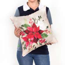 Almofada de Natal de Suede 40cm x 40cm Estampada Ramo de Flores com Refil de Silicone
