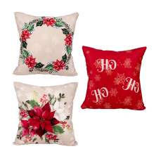 Almofada para Natal Estampada Tecido Suede 3 Unidades 40cm x 40cm com Refil de Silicone