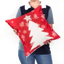 Almofada para Natal de Suede 40cm x 40cm Estampada Árvore de Natal Vermelha com Refil de Silicone