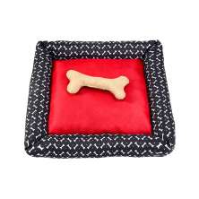 Cama Pet Média Simples Pop 50cm x 50cm x 15cm Preto e Vermelho Com Almofada Decorativa