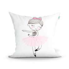 Capa de Almofada Bailarina Branca Estampada Decorativa 45cm x 45cm com Zíper Tecido Microfibra