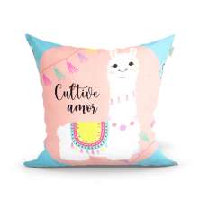 Capa de Almofada para Quarto Rosa Lhama Estampada 45cm x 45cm com zíper Tecido Microfibra