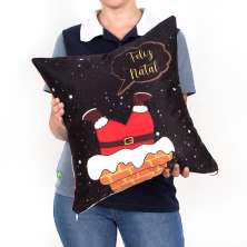 Capa para Almofada Natal Estampada Suede Papai Noel Entalado 40cm x 40cm com zíper