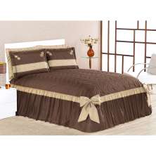 Cobre Leito Casal Colcha Tabaco 3 Peças 2,60m x 2,40m com Laço Decorativo