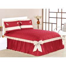 Cobre Leito Casal Vermelho Colcha Palha 3 Peças 2,60m x 2,40m com Laço Decorativo