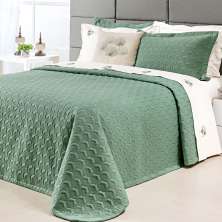 Cobre Leito Clássico King Size Verde Micro Percal Peletizado 200 Fios + Jogo de Cama - 7 Peças