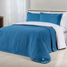 Cobre Leito Clássico Queen Azul 200 Fios 100% Algodão 3 Peças 2,60m x 2,40m