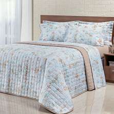 Cobre Leito Estampado King Floral Bege 200 Fios 100% Algodão + Jogo de Cama - 7 Peças