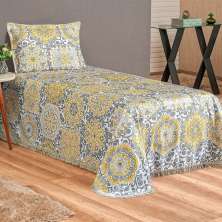 Cobre Leito Estampado Solteiro Amarelo Âmbar 2 Peças