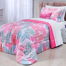 Cobre Leito Infantil Menina Feminino Rosa 200 Fios Micro Percal 3 Peças 2,50m x 1,90m com Porta Travesseiro