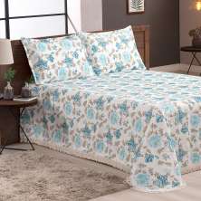 Cobre Leito Mariah King Floral Azul 3 Peças 