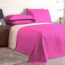 Cobre Leito Queen Dupla Face Pink e Palha Liso Matelado Clássico 3 Peças