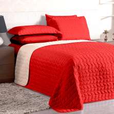 Cobre Leito Queen Dupla Face Vermelho e Palha Liso Matelado Clássico 3 Peças