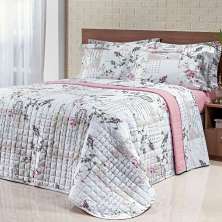 Cobre Leito Queen Passarinho Estampado 200 Fios 100% Algodão + Jogo de Cama - 7 Peças