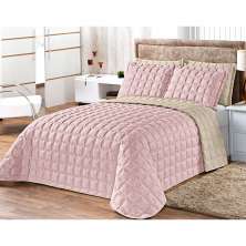 Cobre Leito Queen Size Rosê Clássico Matelado 3 Peças Dupla Face