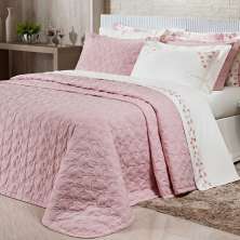 Cobre Leito Super King Rosa 200 Fios 100% Algodão + Jogo de Cama - 7 Peças