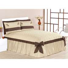 Colcha Cáqui Casal 3 Peças 2,60m x 2,40m com Laço Decorativo