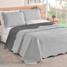 Colcha Cinza King Bouti Dupla Face Matelada Ultrassônico 3 Peças