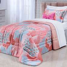 Colcha Infantil Menina Rosa 200 Fios Micro Percal 3 Peças 2,50m x 1,90m com Porta Travesseiro