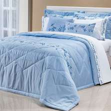 Colcha King Size Azul 100% Algodão 200 Fios 7 Peças 2,80m x 2,70m