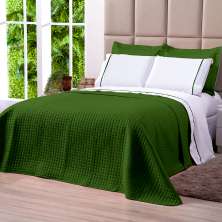 Colcha King Size Verde Dupla Face Matelado 3 peças com Porta Travesseiros