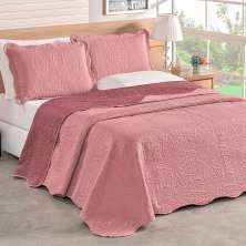 Colcha Vinho King Bouti Dupla Face Matelada Ultrassônico + Jogo de Cama Ponto Palito - 7 Peças
