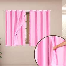 Cortina Blackout Corta Luz com Voil para Quarto Rosa 2,80m x 1,60m para Varão Simples de 2 metros